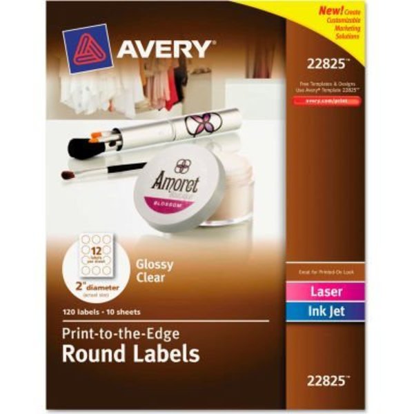 Avery Avery® Round Easy Peel Labels, 2" Dia., Glossy, Clear, 120/Pack 22825